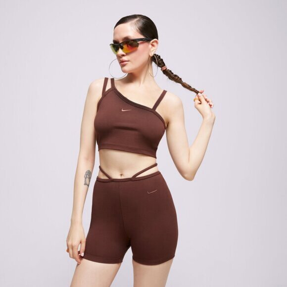 NWT NIKE Sportswear Everyday Modern Asymmetrical Crop Tank Size Small Brown - Picture 1 of 7